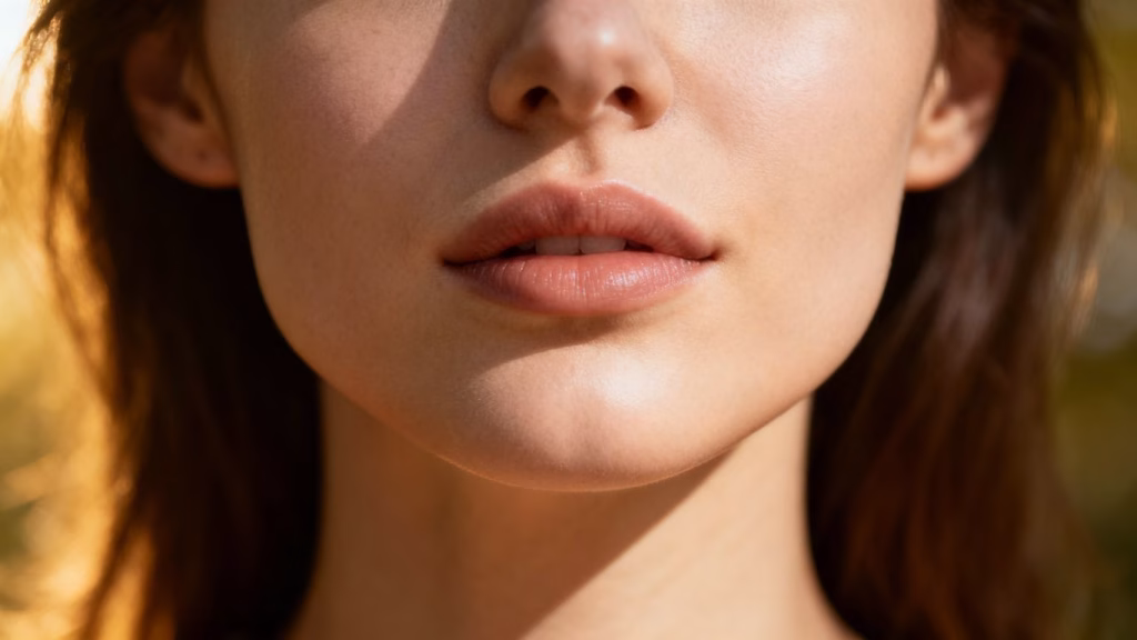 Close-up of a woman's jawline in profile