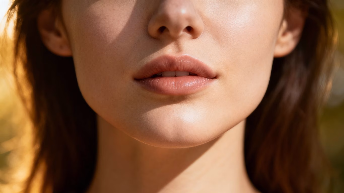 Close-up of a woman's jawline in profile