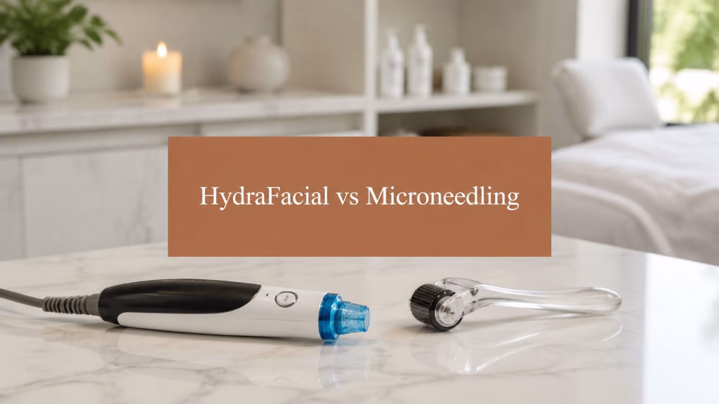 Skincare tools used for facial treatments and microneedling
