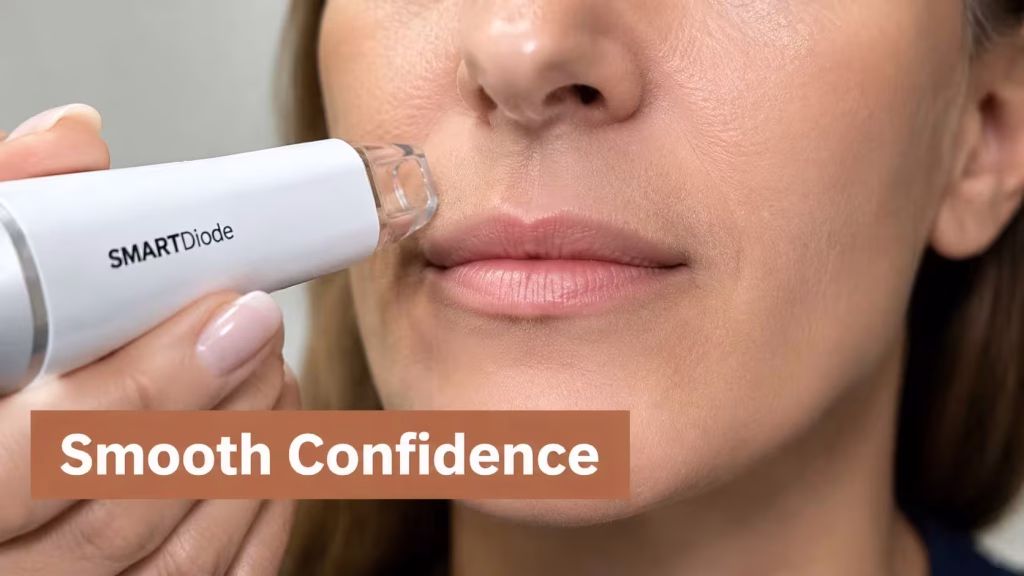 Laser device treating upper lip hair removal