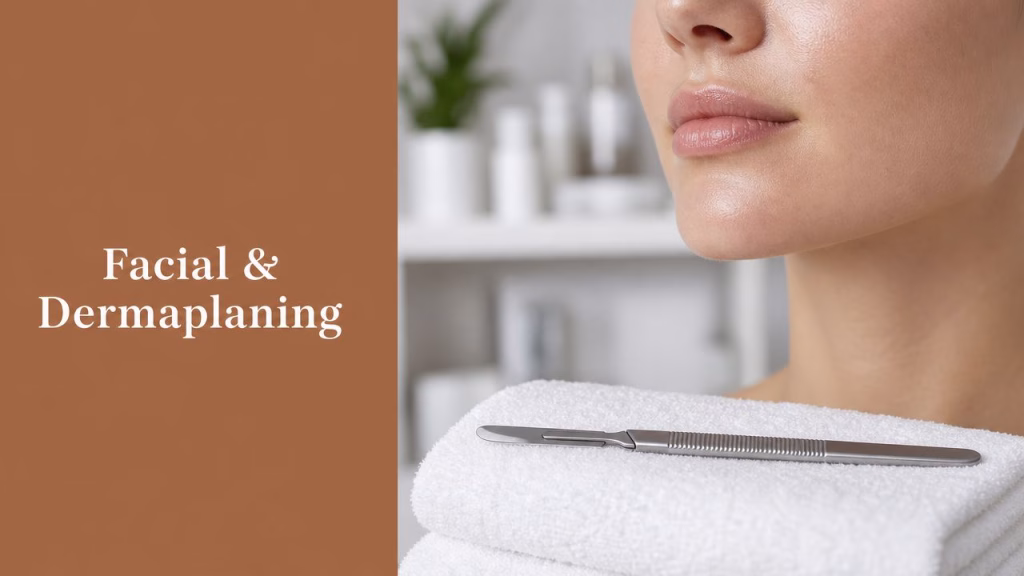 Dermaplaning scalpel during a facial and dermaplaning treatment