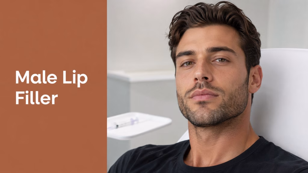 Male lip filler treatment on an aesthetic patient