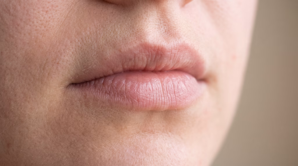 Close-up of natural unenhanced lips in soft daylight